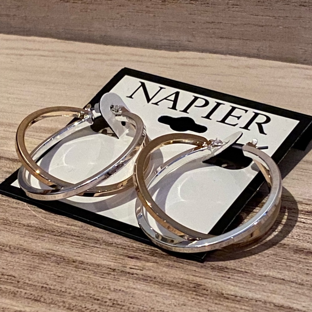 NWT Napier Two-Tone Gold and Silver Hoop Earrings